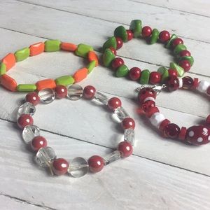 Bundle of 4 Bracelets- Red, Green, Orange, White